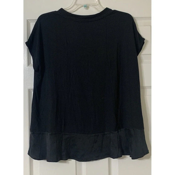 Amour Vert Black Top Blouse With A Silk Ruffle Size L (N9) - Picture 2 of 8